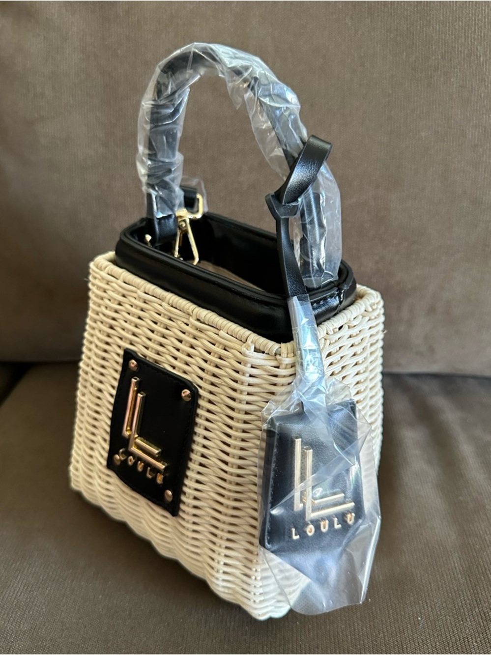 Loulu Cream Wicker Mini Top-Handle Bag - Picture 2 of 4
